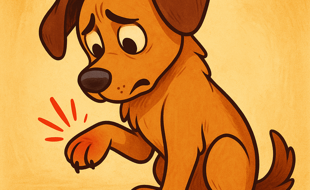 un chien qui regarde sa patte (signes que sa patte a mal)