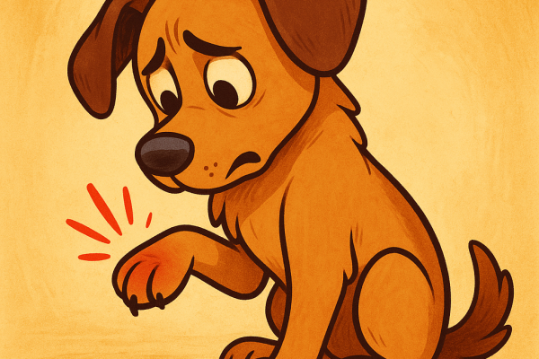 un chien qui regarde sa patte (signes que sa patte a mal)