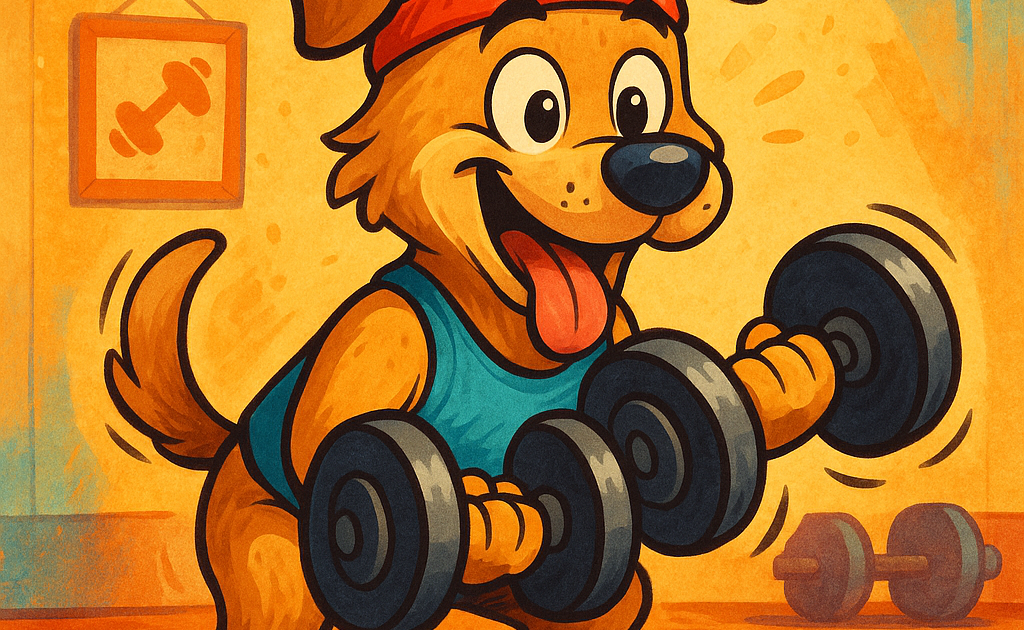 un chien qui s'entraine avec des alteres