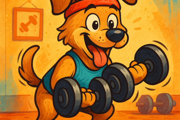 un chien qui s'entraine avec des alteres